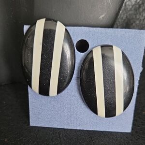 Vintage Black and White Striped Oval Earrings